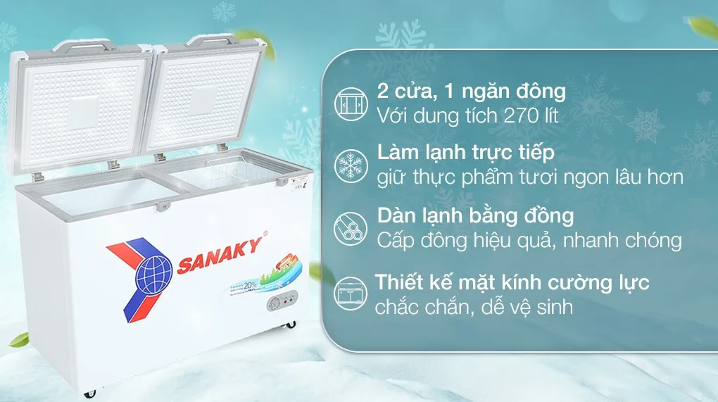 Tủ đông Sanaky 270 lít TD.VH3699A2KD có thể lắp đặt ở nhiều vị trí, phù hợp với nhu cầu của bạn