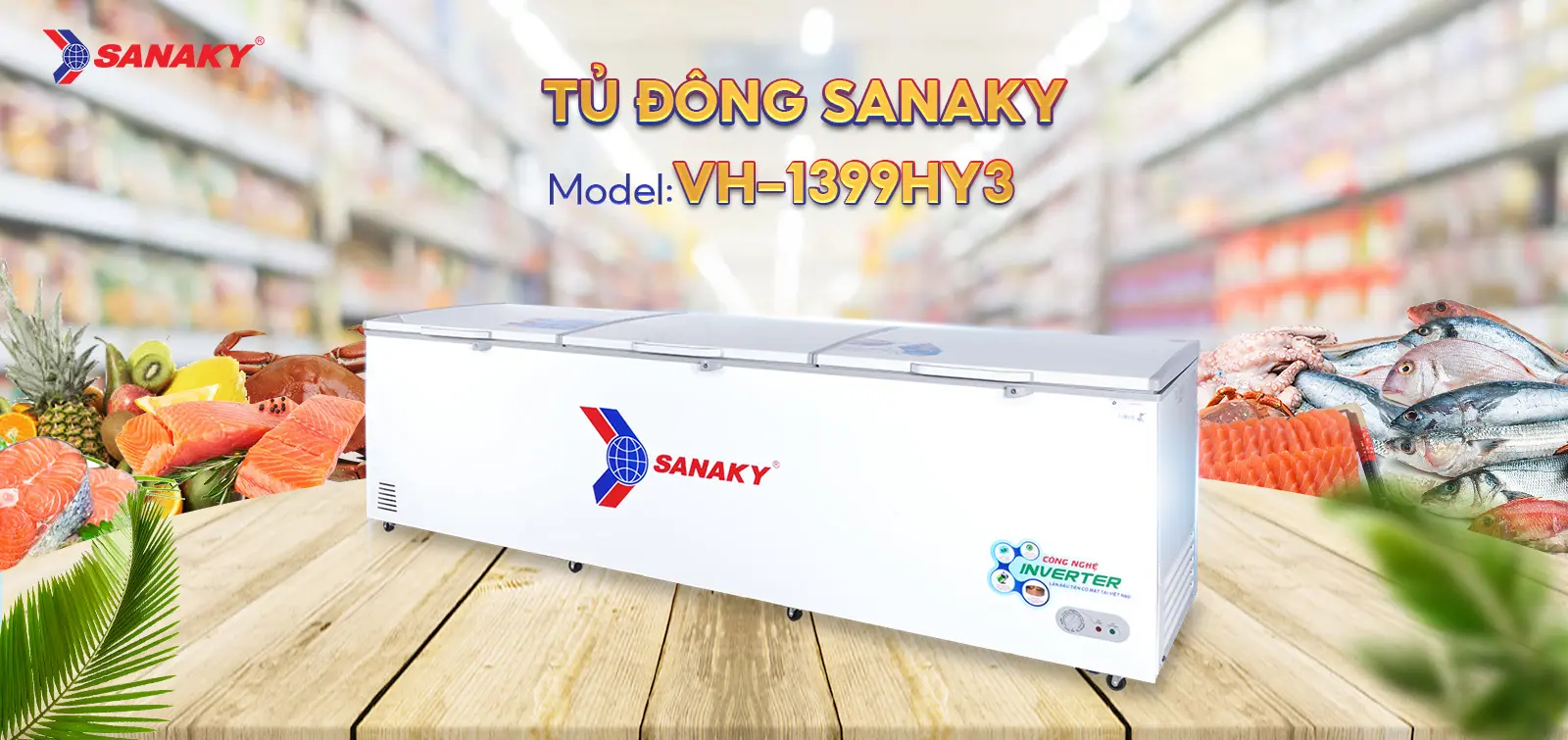 Tủ Đông Sanaky VH-1399HY3 Tủ đông 1143,5 lít Sanaky Inverter VH-1399HY3 thiết kế nằm ngang