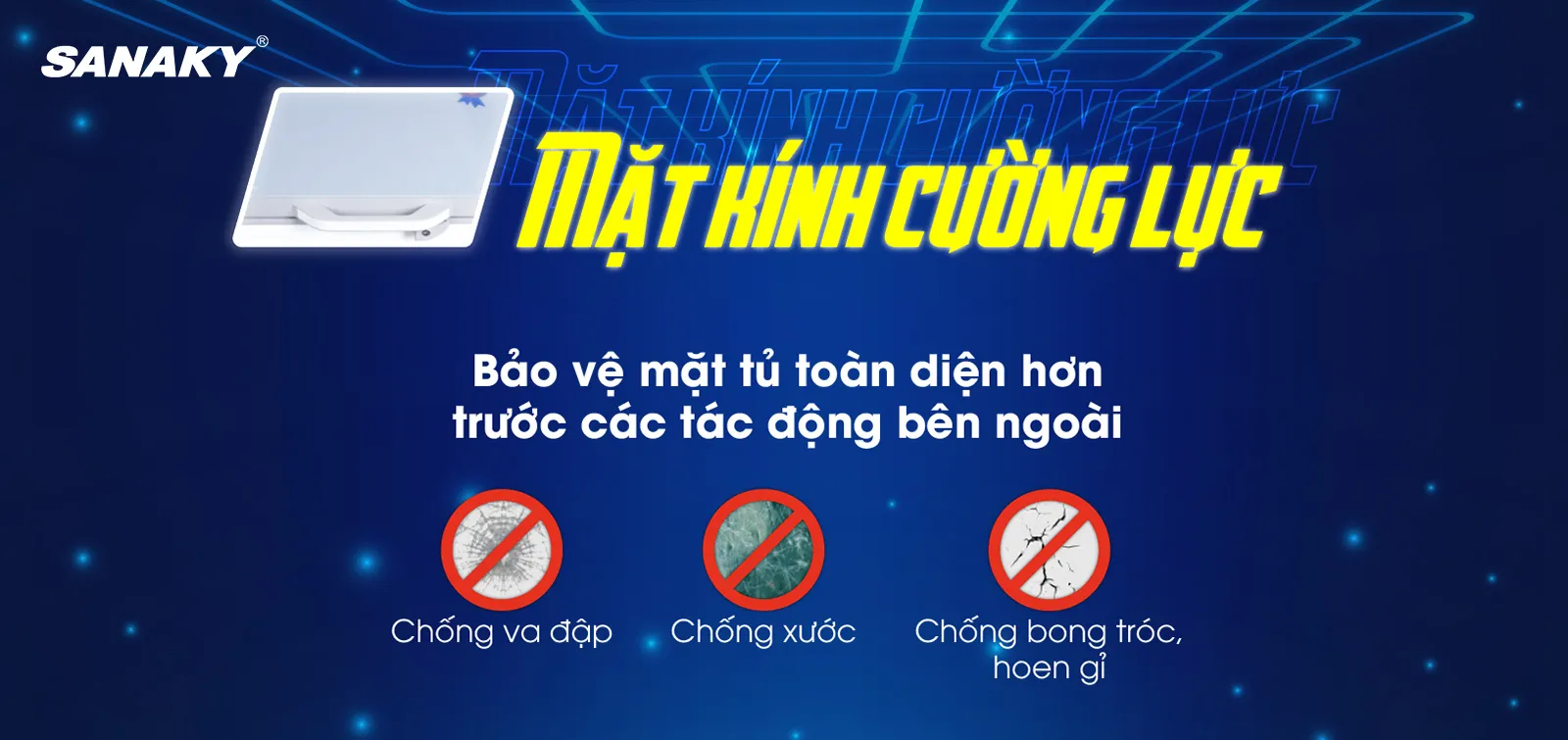Cánh kính cường lực bóng bẩy Mặt kính cường lực trên tủ đông 1143,5 lít Sanaky VH-1399HYK