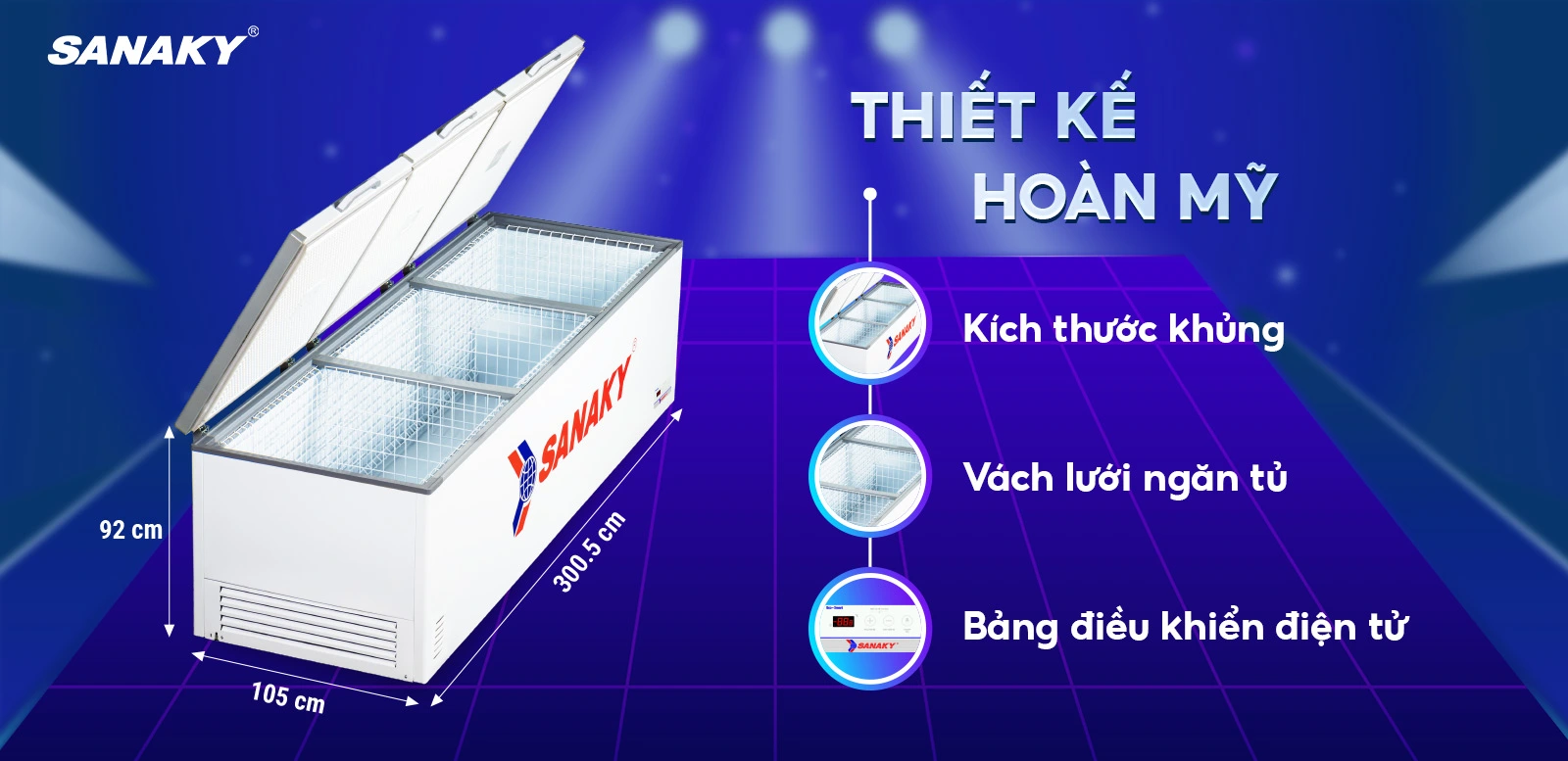 "Kho lạnh di động" thiết kế đẹp mắt tiện dụng Tủ đông 1500 lít Sanaky VH-1799HY với thiết kế 3 cánh đóng mở tiện lợi