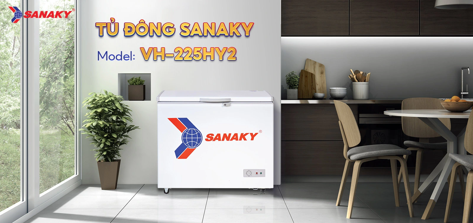 Tủ Đông Sanaky VH-225HY2 Tủ đông 175 lít Sanaky VH-225HY2 đặt trong không gian bếp hiện đại