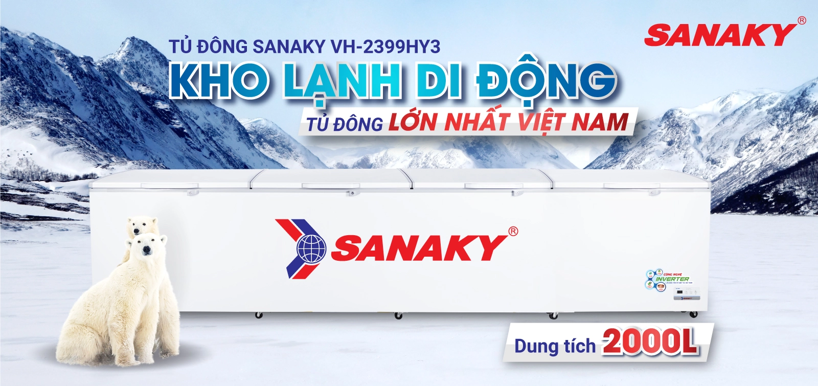 Tủ đông 2000 lít Sanaky Inverter VH-2399HY3 thiết kế kho lạnh di động