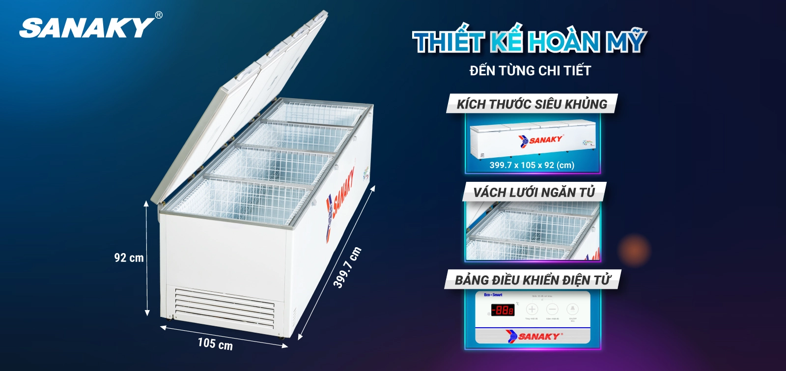Bảng điều khiển điện tử thông minh của tủ đông 2000 lít Sanaky Inverter VH-2399HY3