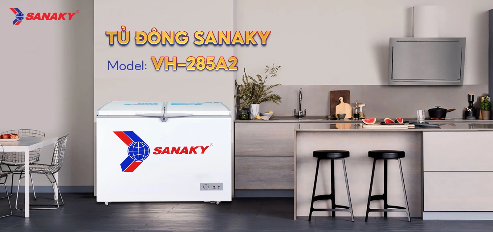 Tủ Đông Sanaky VH-285A2 Tủ đông 235 lít Sanaky VH-285A2 đặt trong không gian bếp hiện đại
