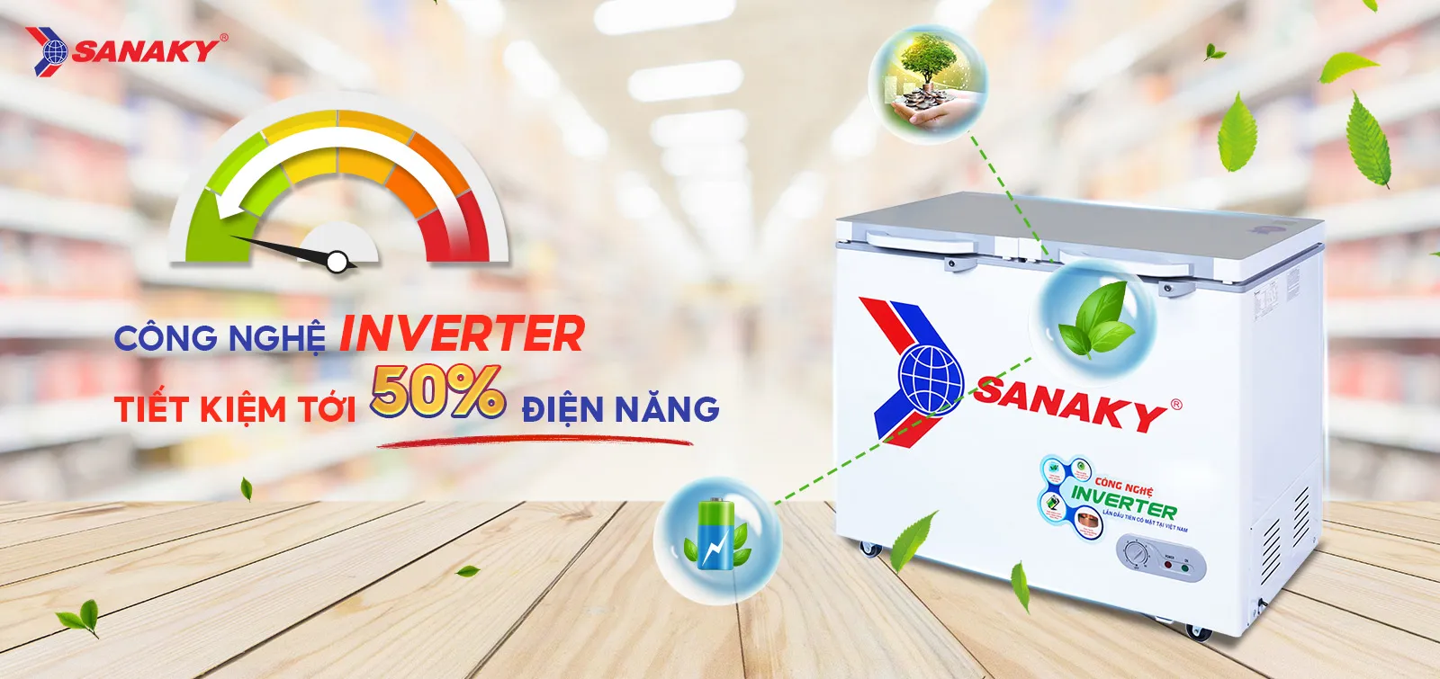 Tủ đông 235L Sanaky Inverter VH-2899A4K tích hợp công nghệ Inverter tiết kiệm điện