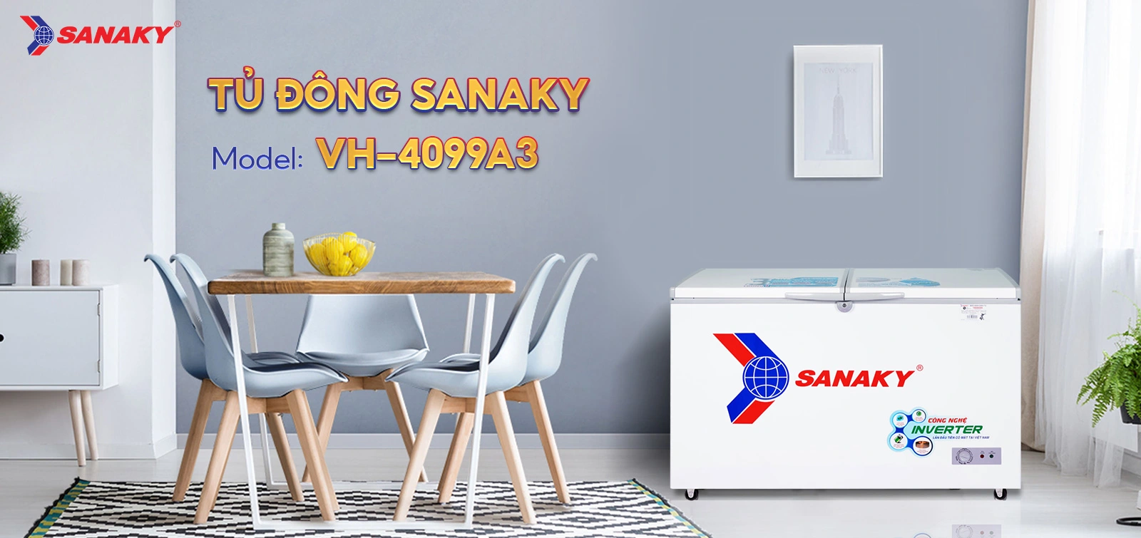 Tủ Đông Sanaky VH-4099A3 Tủ đông 305 lít Sanaky Inverter VH-4099A3 đặt trong không gian nội thất