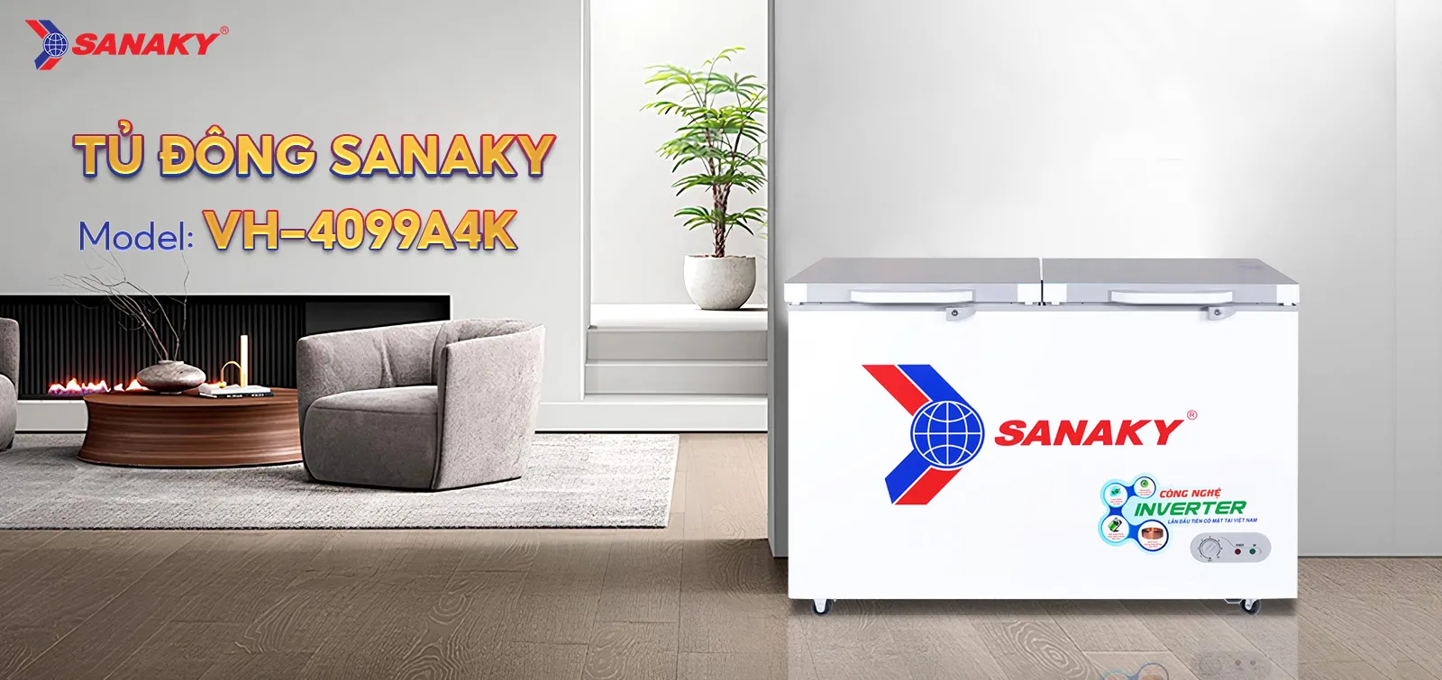 Tủ Đông Sanaky VH-4099A4K Tủ đông 305l Sanaky Inverter VH-4099A4K thiết kế hiện đại với công nghệ Inverter