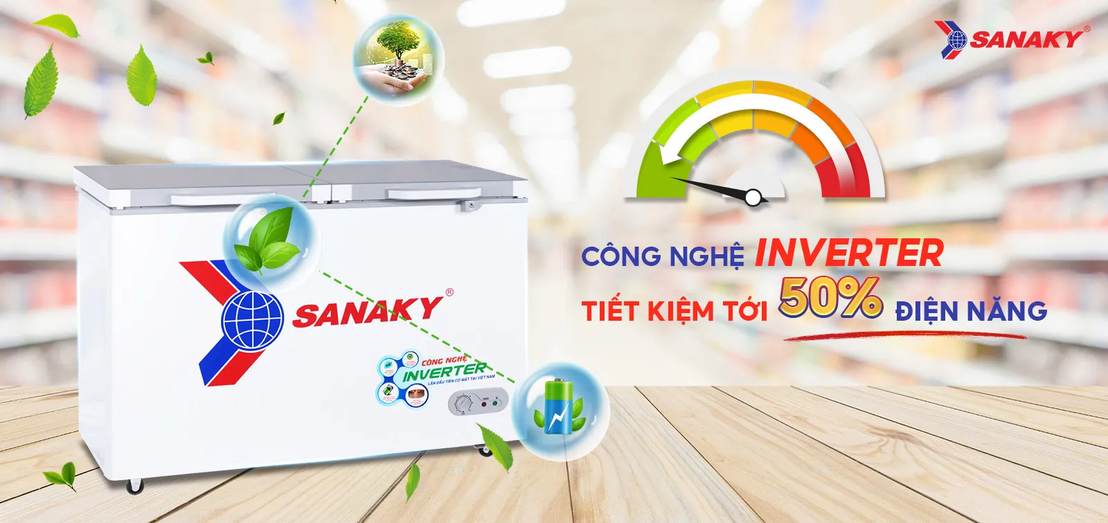 Công nghệ Inverter tiết kiệm tới 50% điện điện năng Tủ đông 305l Sanaky Inverter VH-4099A4K tích hợp công nghệ Inverter tiết kiệm điện năng