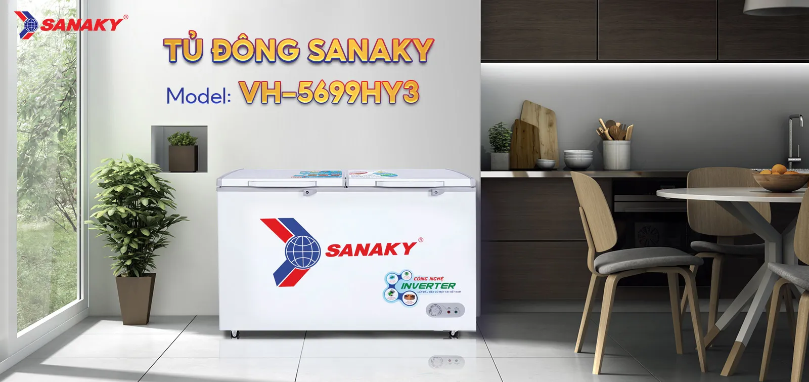 Tủ đông 410 lít Sanaky Inverter VH-5699HY3 thiết kế hiện đại
