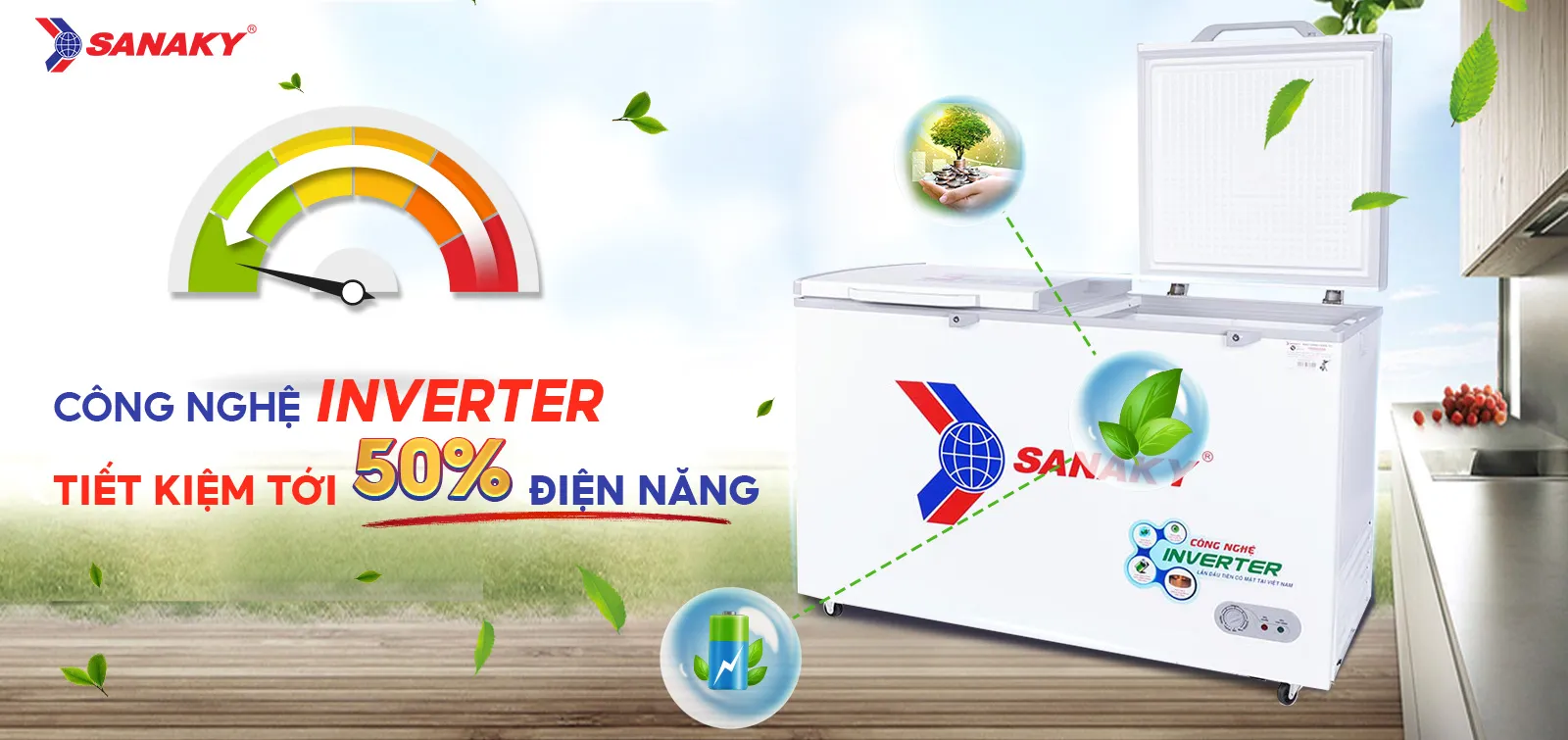 Tủ đông 410 lít Sanaky Inverter VH-5699HY3 tích hợp công nghệ Inverter tiết kiệm điện