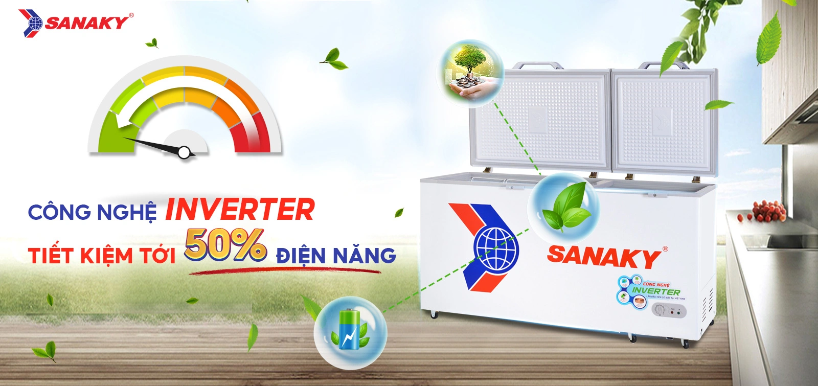 Tủ đông 530 lít Sanaky Inverter VH-6699HY3 tích hợp công nghệ Inverter tiết kiệm điện