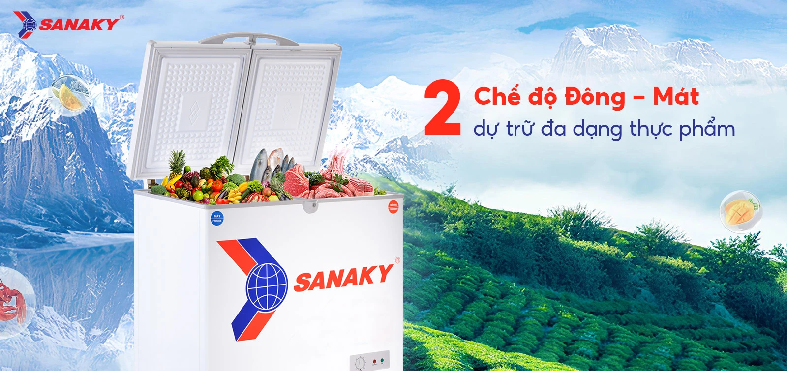 2 chế độ Đông - Mát dự trữ đa dạng thực phẩm Tủ đông mát 165 lít Sanaky VH-225W2 với 2 chế độ Đông - Mát dự trữ đa dạng thực phẩm