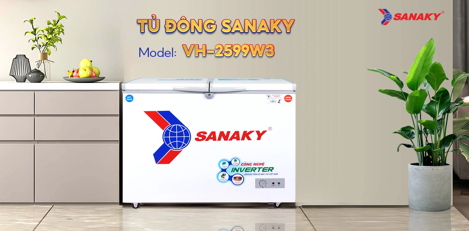Tủ Đông Sanaky VH-2599W3 Tủ đông mát 195 lít Sanaky VH-2599W3 màu trắng