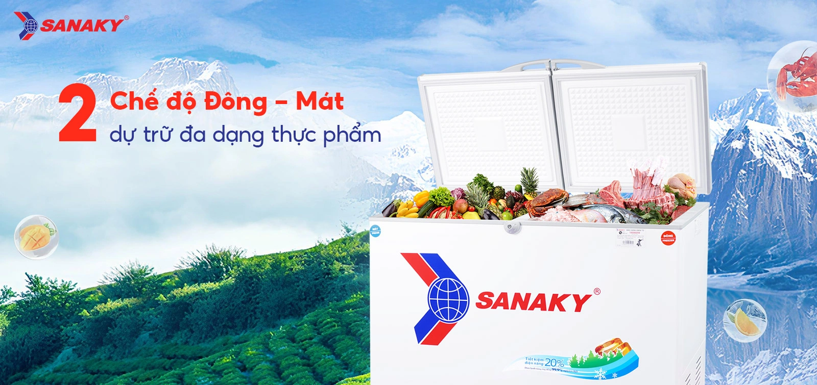 Tủ đông mát 260 lít Sanaky VH-3699W1 với 2 chế độ Đông - Mát dự trữ đa dạng thực phẩm