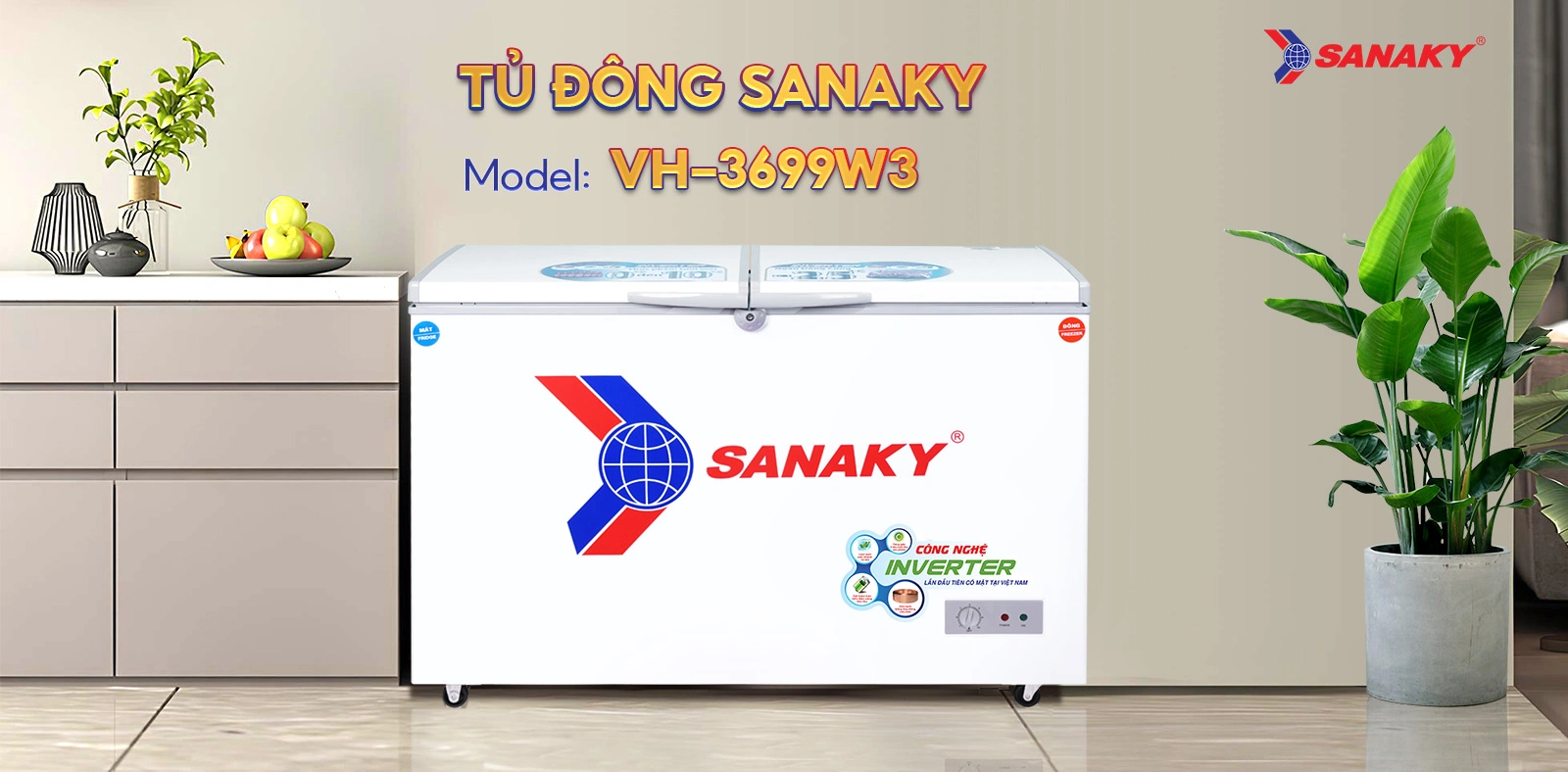 Tủ Đông Sanaky VH-3699W3 Tủ đông mát 260 lít Sanaky VH-3699W3 màu trắng