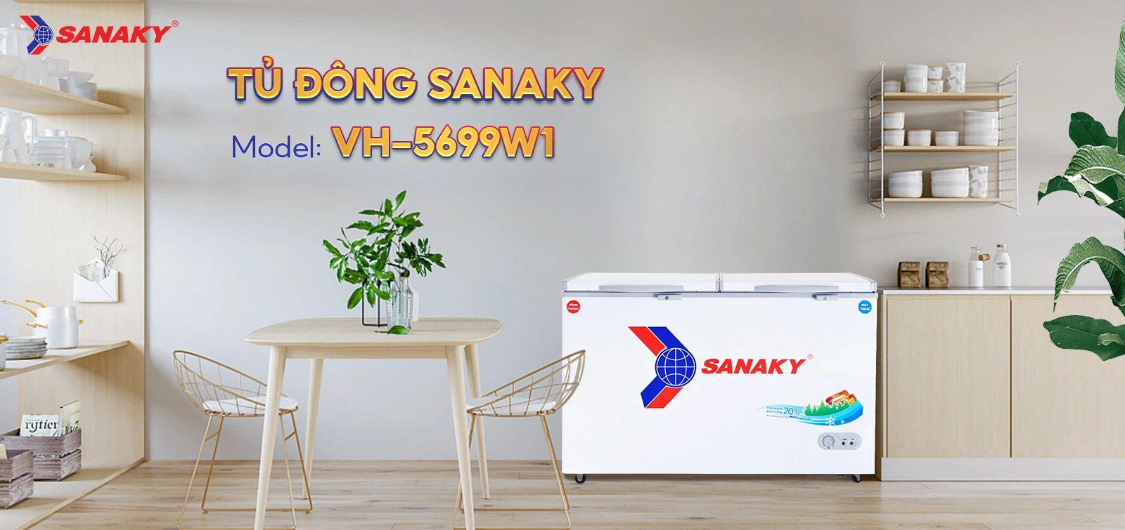Tủ Đông Sanaky VH-5699W1 Tủ đông mát 365 lít Sanaky VH-5699W1 màu trắng hiện đại