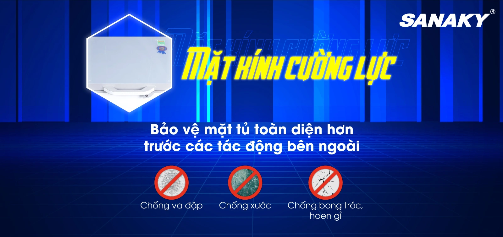 Tủ đông cánh kính cường lực bóng bẩy Tủ đông mát 365 lít Sanaky VH-5699W4K với mặt kính cường lực
