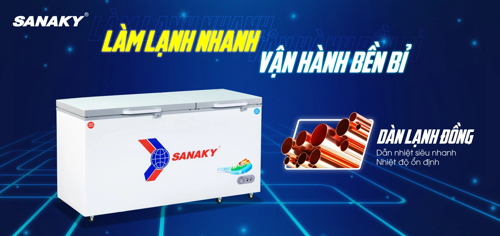 Dàn lạnh bằng đồng kết hợp công nghệ làm lạnh 360 độ Tủ đông mát 485 lít Sanaky VH-6699W2K với dàn lạnh bằng đồng