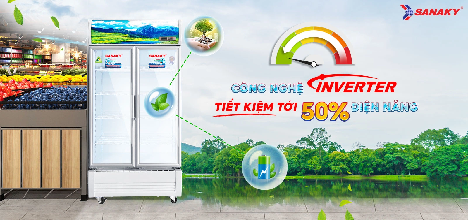 Công nghệ Inverter tiết kiệm tới 50% điện năng Tủ mát 1100 lít Sanaky Inverter VH-1209HP3 tích hợp công nghệ Inverter tiết kiệm điện năng