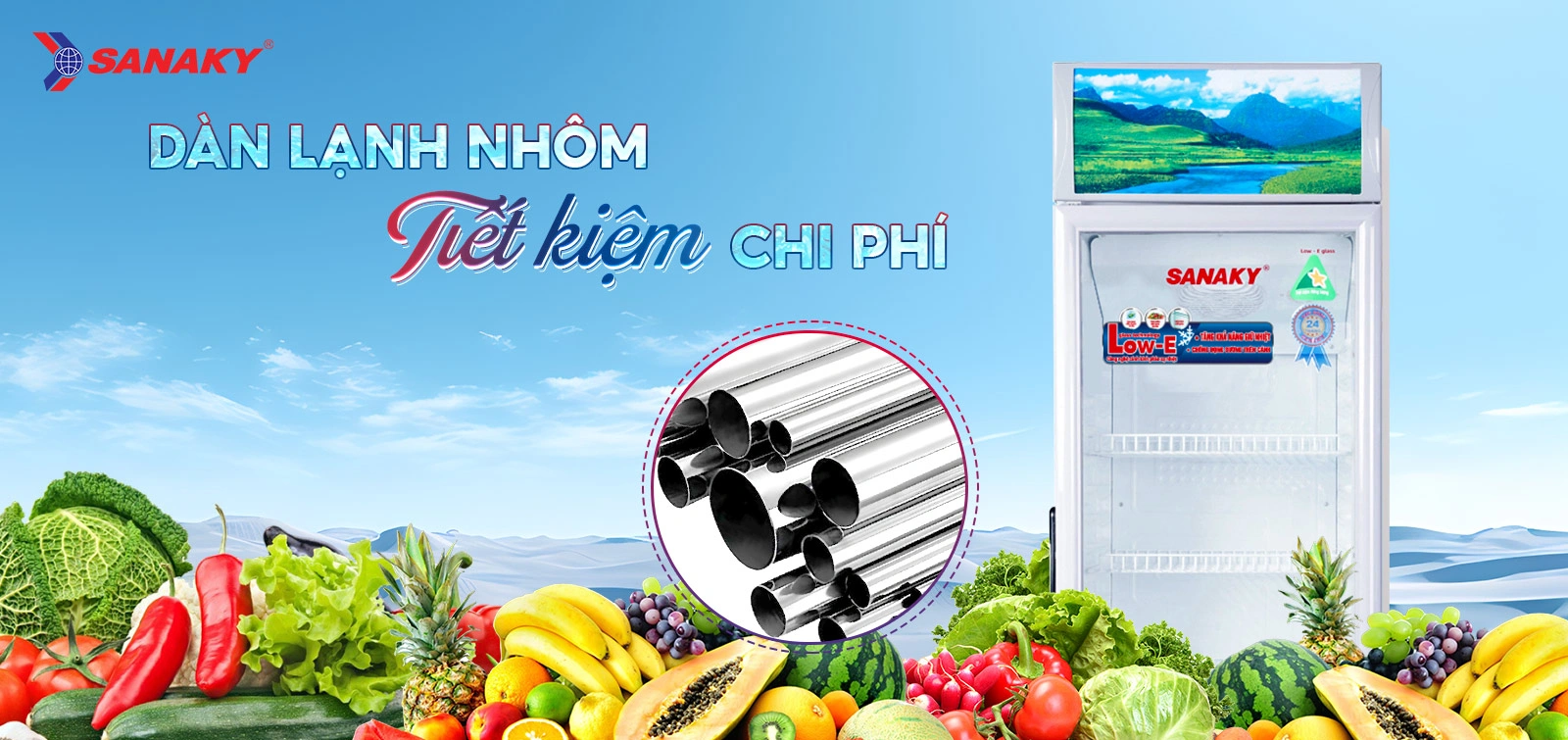 Dàn lạnh nhôm tiết kiệm chi phí Tủ mát 170 lít Sanaky VH-218KL với dàn lạnh nhôm tiết kiệm chi phí