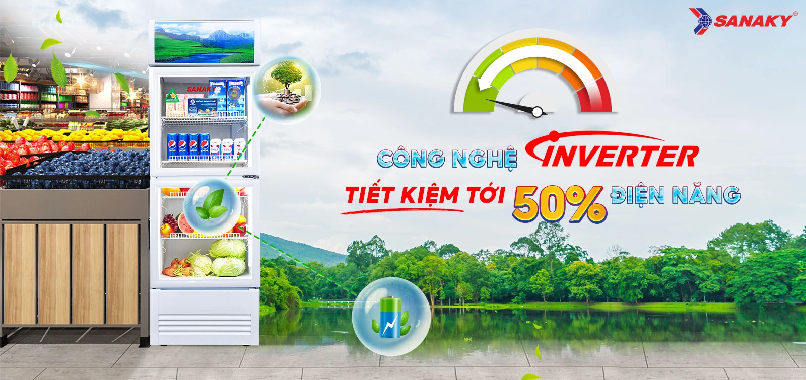 Công nghệ Inverter tiết kiệm tới 50% điện năng Tủ mát 200 lít Sanaky Inverter VH-2588KW3 tích hợp công nghệ Inverter tiết kiệm điện năng