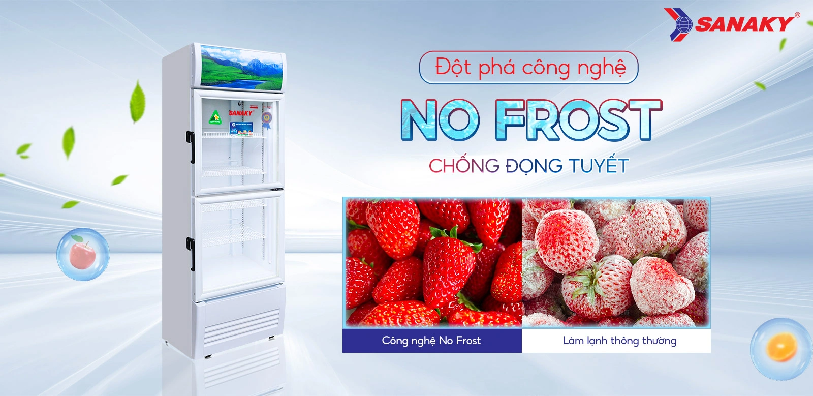 Đột phá công nghệ No-frost chống đọng tuyết Tủ mát 200 lít Sanaky Inverter VH-2588KW3 tích hợp công nghệ No-Frost chống đọng tuyết