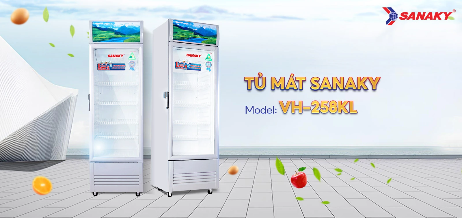 Tủ mát 200 lít Sanaky VH-258KL cửa kính trưng bày