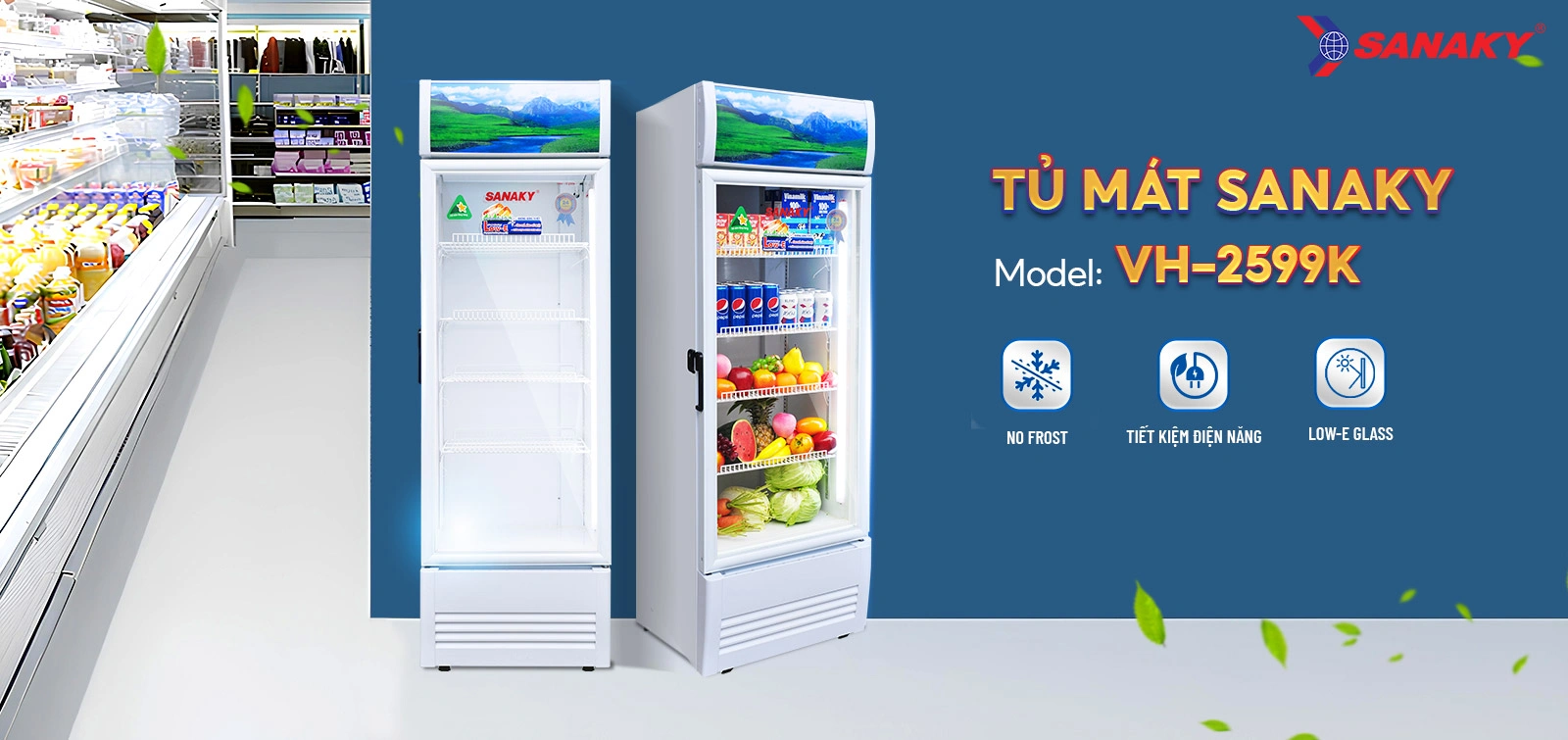 Tủ mát Sanaky VH-2599K Tủ mát 200 lít Sanaky VH-2599K trưng bày thực phẩm và đồ uống