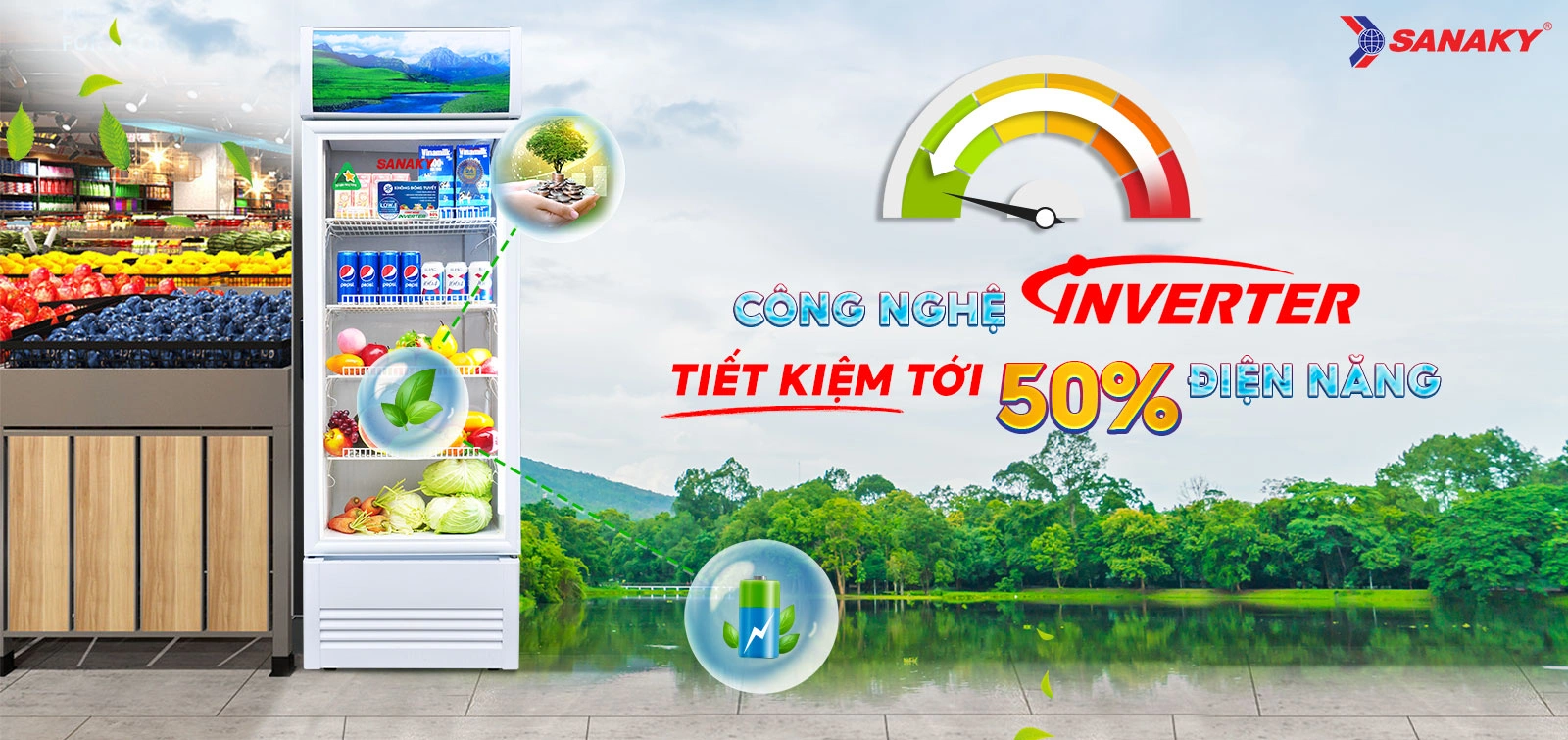 Tủ mát 240 lít Sanaky Inverter VH-3088K3 tích hợp công nghệ Inverter tiết kiệm điện