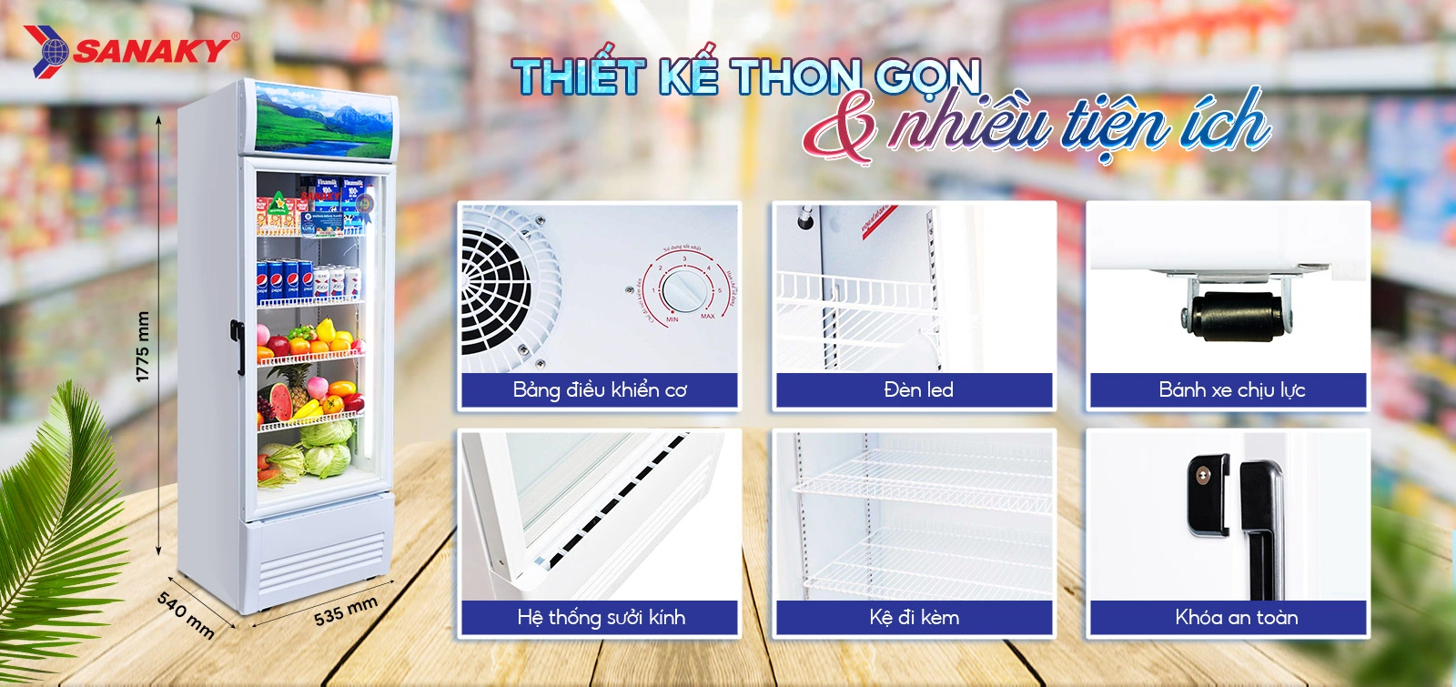 Tủ mát 240 lít Sanaky Inverter VH-3088K3 thiết kế thon gọn với nhiều tiện ích