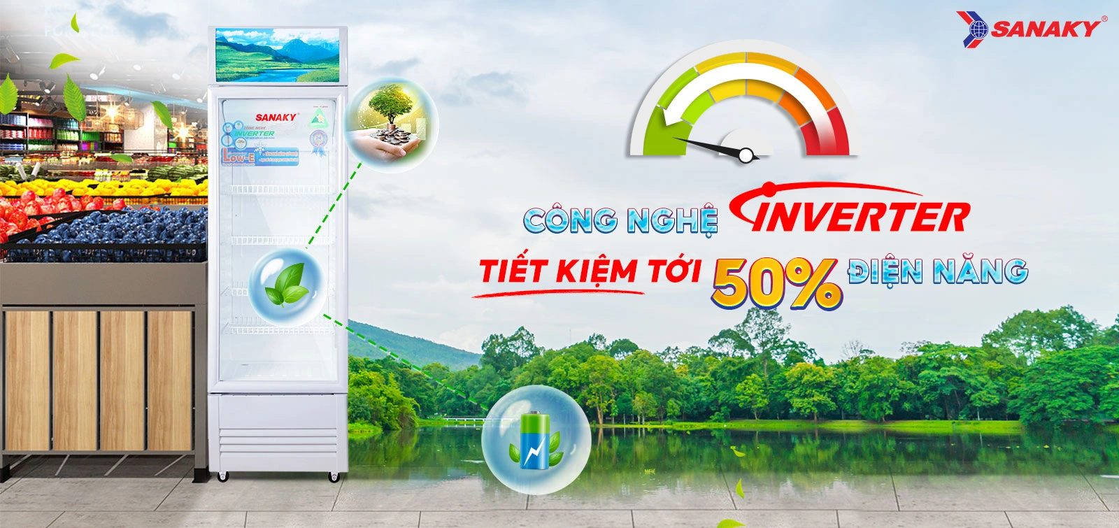 Tủ mát 240 lít Sanaky Inverter VH-308K3L tích hợp công nghệ Inverter tiết kiệm điện