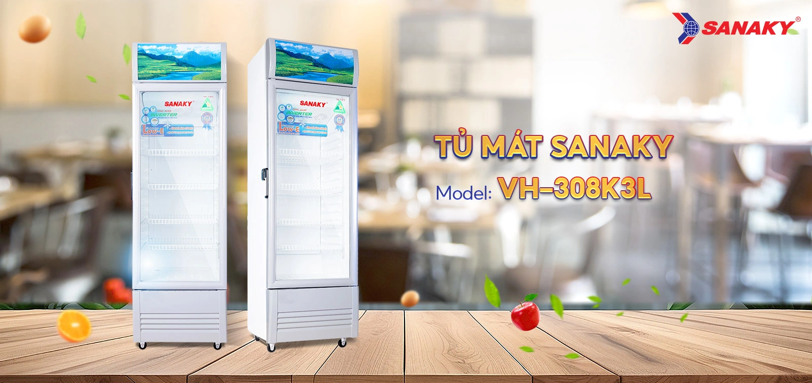 Tủ mát 240 lít Sanaky Inverter VH-308K3L với thiết kế cửa kính trưng bày