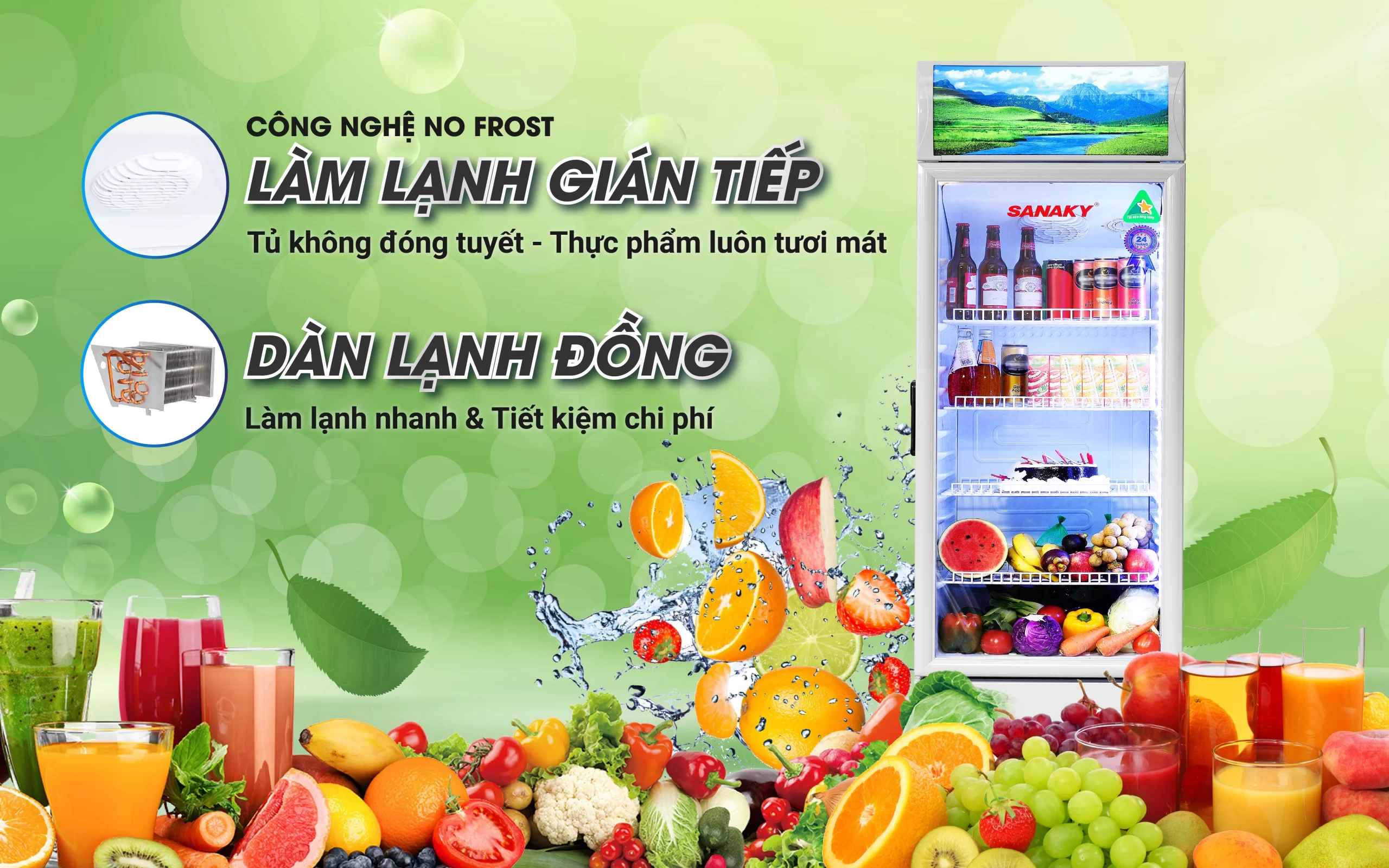 Tủ mát 240 lít Sanaky VH-2589K với công nghệ No Frost và dàn lạnh đồng