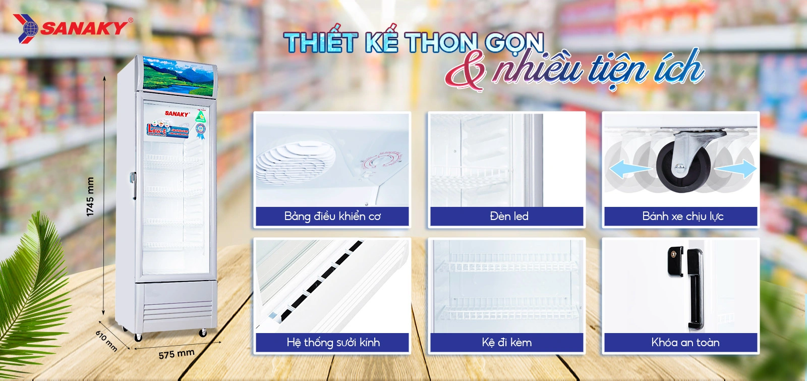 Thiết kế thon gọn cùng nhiều tiện ích Tủ mát 240 lít Sanaky VH-308KL thiết kế thon gọn với nhiều tiện ích