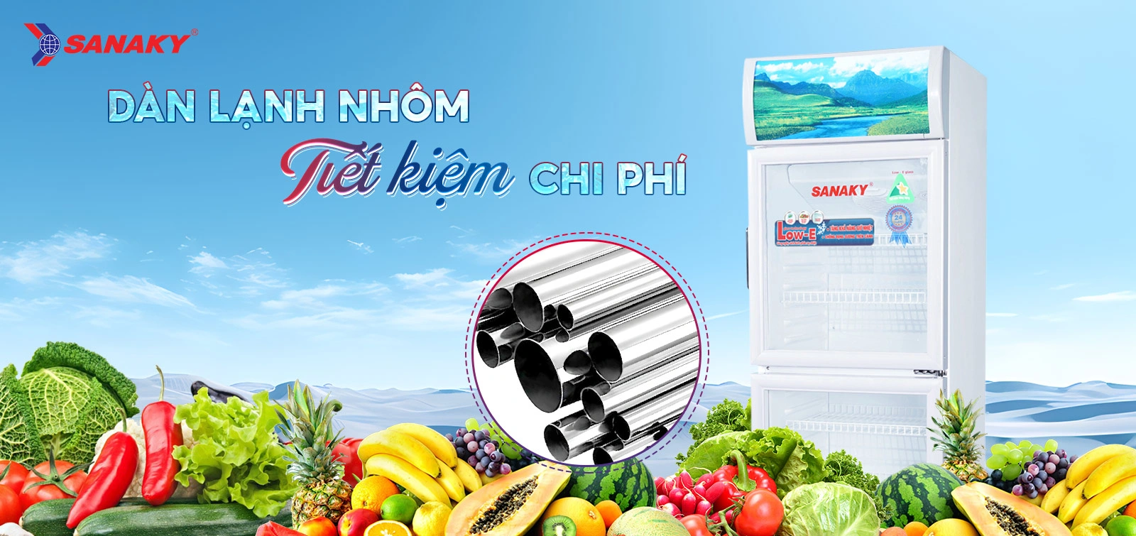 Dàn lạnh nhôm tiết kiệm chi phí Dàn lạnh nhôm tiết kiệm chi phí trên tủ mát 240 lít Sanaky VH-308WL