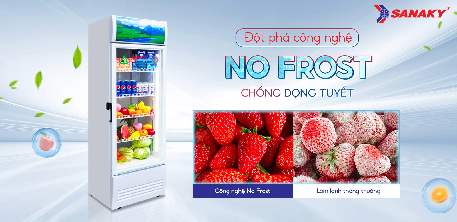 Đột phá công nghệ No-frost chống đọng tuyết Tủ mát 240l Sanaky không đóng tuyết VH-3088K với công nghệ No Frost chống đọng tuyết