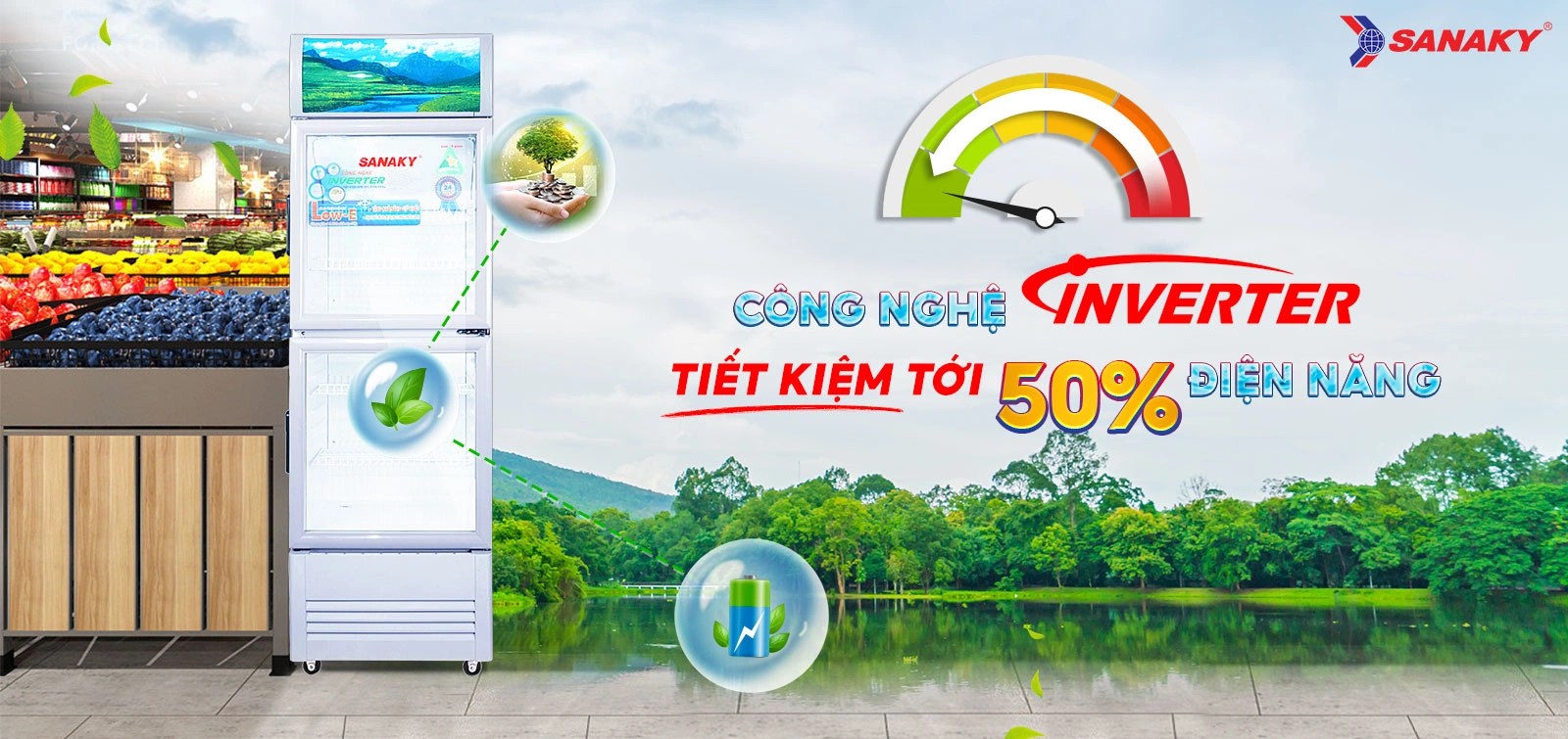 Công nghệ Inverter tiết kiệm tới 50% điện năng Tủ mát 290 lít Sanaky Inverter VH-358W3L tích hợp công nghệ Inverter tiết kiệm điện