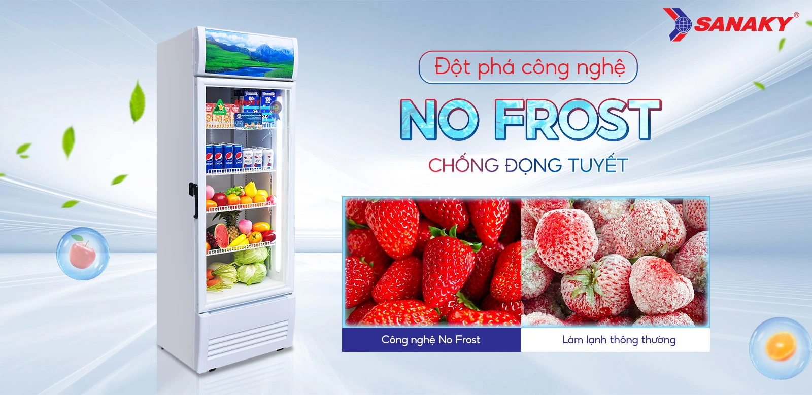 Tủ mát 300 lít Sanaky Inverter VH-3588K3 tích hợp công nghệ No-Frost chống đọng tuyết