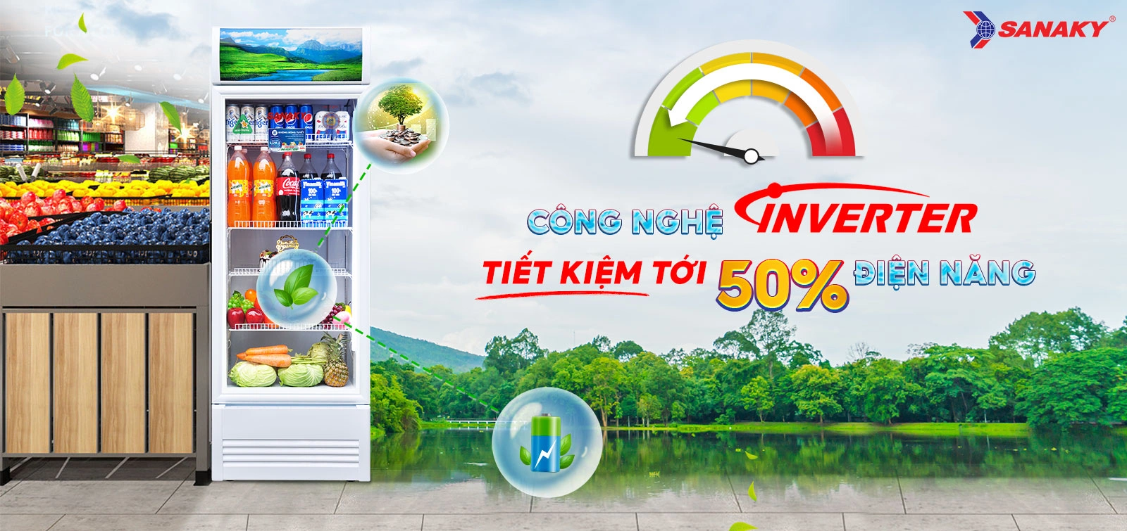 Công nghệ Inverter trên tủ mát 350 lít Sanaky Inverter VH-4088K3 tiết kiệm điện năng