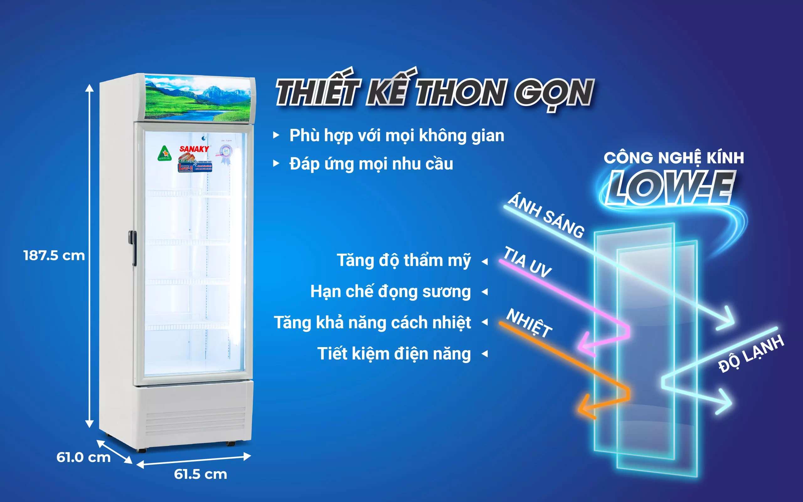 Tủ mát 350 lít Sanaky VH-3589K với thiết kế cửa kính Low-E