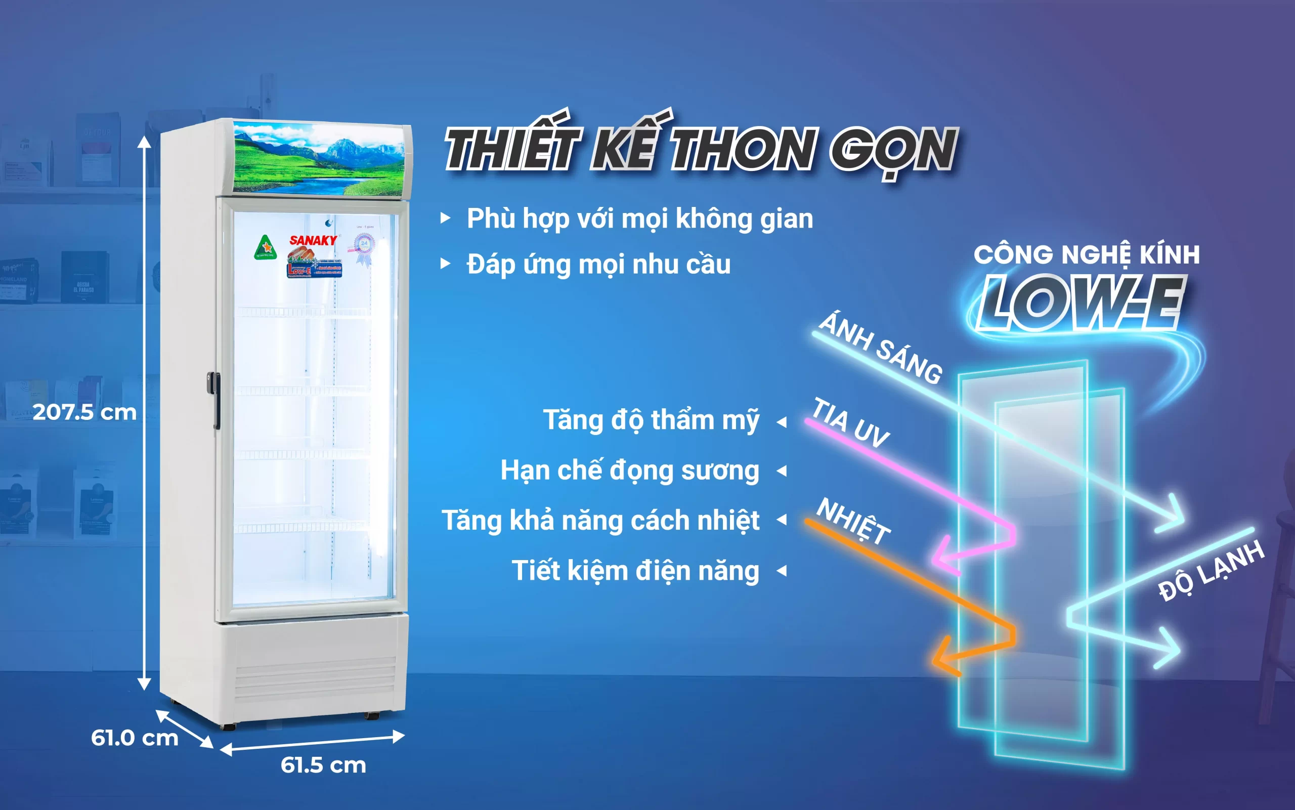 Tủ mát 400 lít Sanaky Inverter VH-4089K3 thiết kế cửa kính Low-E