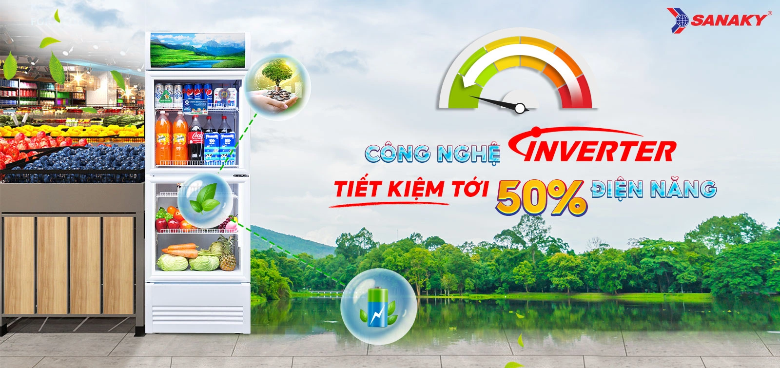 Công nghệ Inverter tiết kiệm tới 50% điện năng Tủ mát 400 lít Sanaky Inverter VH-4588KW3 tích hợp công nghệ Inverter tiết kiệm điện