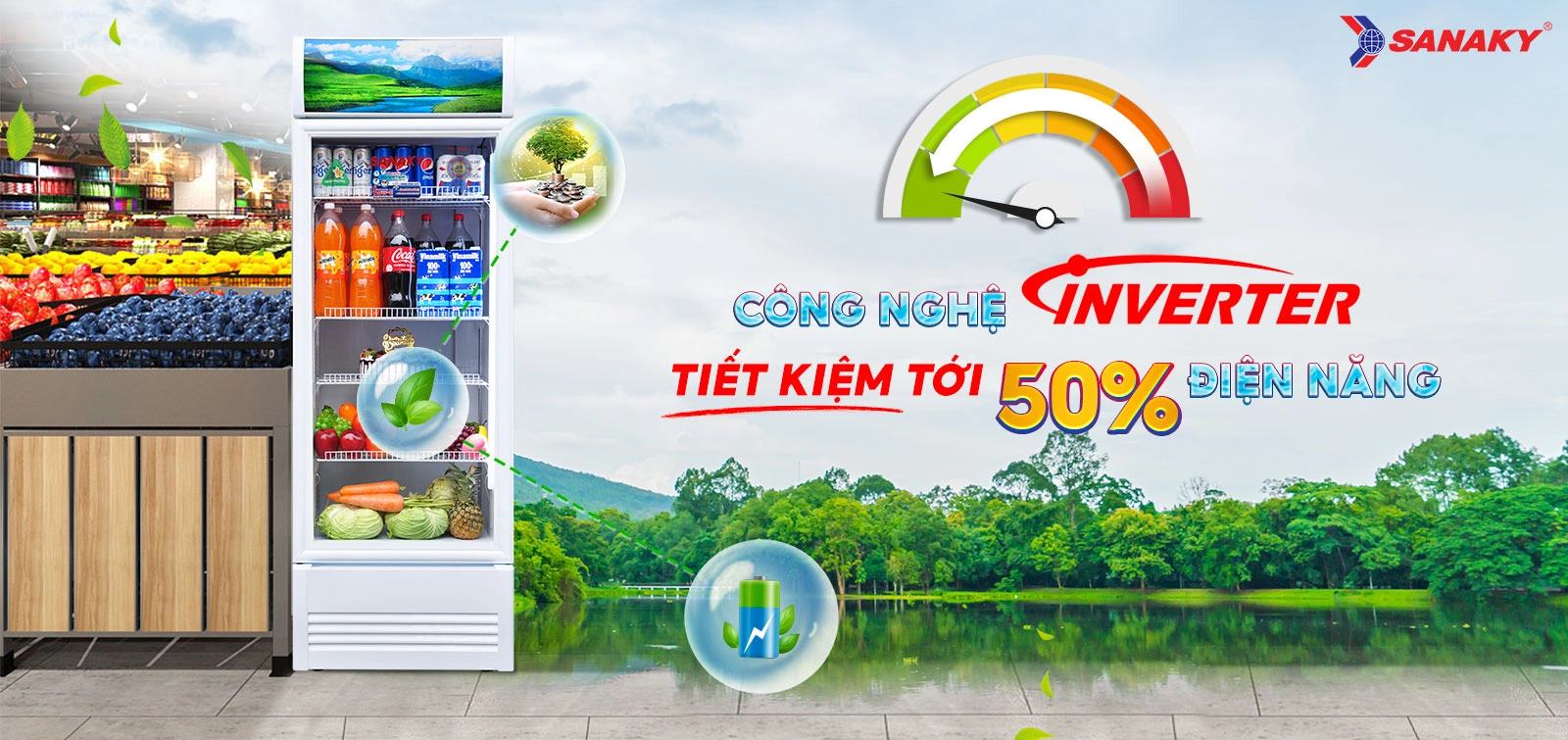 Tủ mát 480 lít Sanaky Inverter VH-5099K3 tích hợp công nghệ Inverter tiết kiệm điện