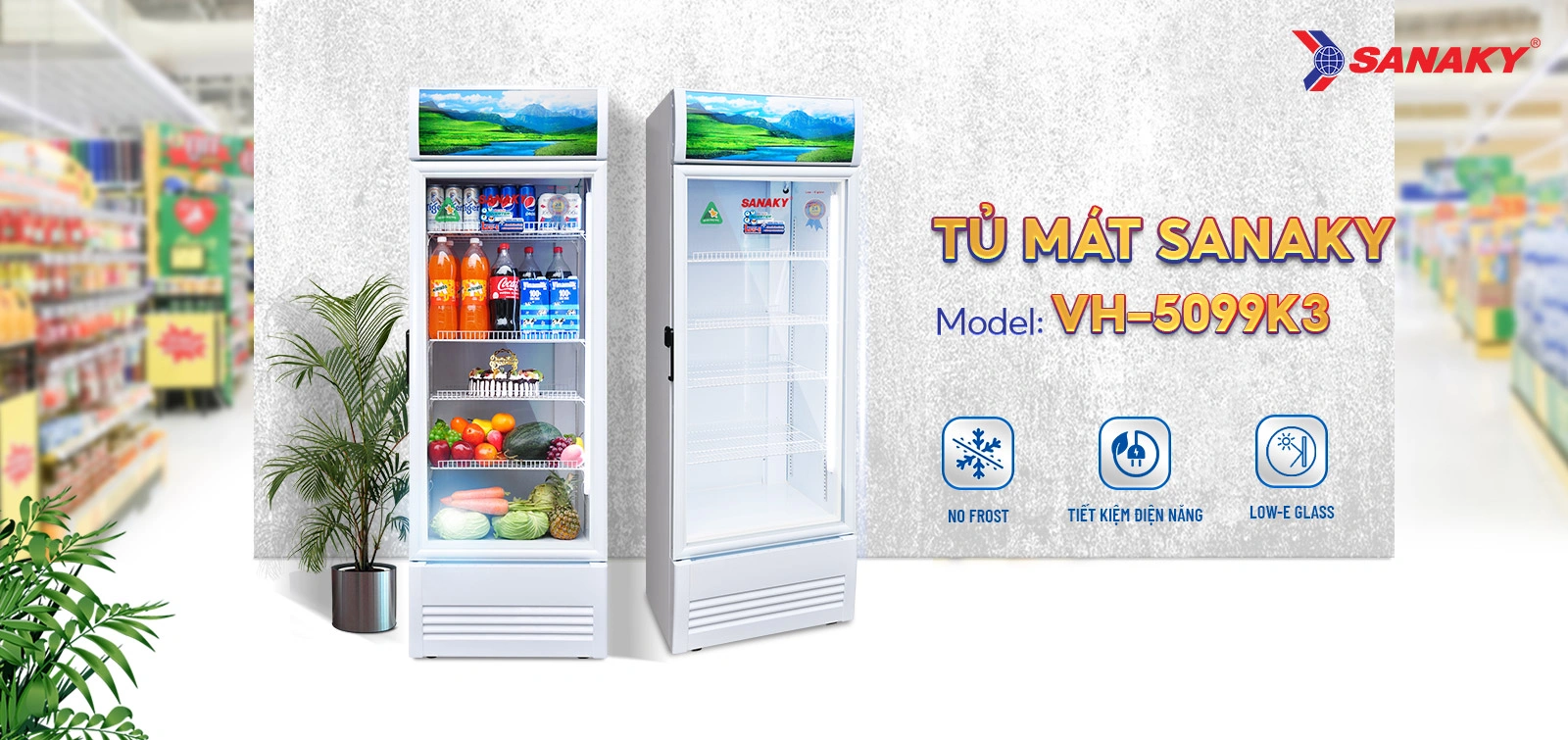 Tủ mát 480 lít Sanaky Inverter VH-5099K3 cửa kính trưng bày