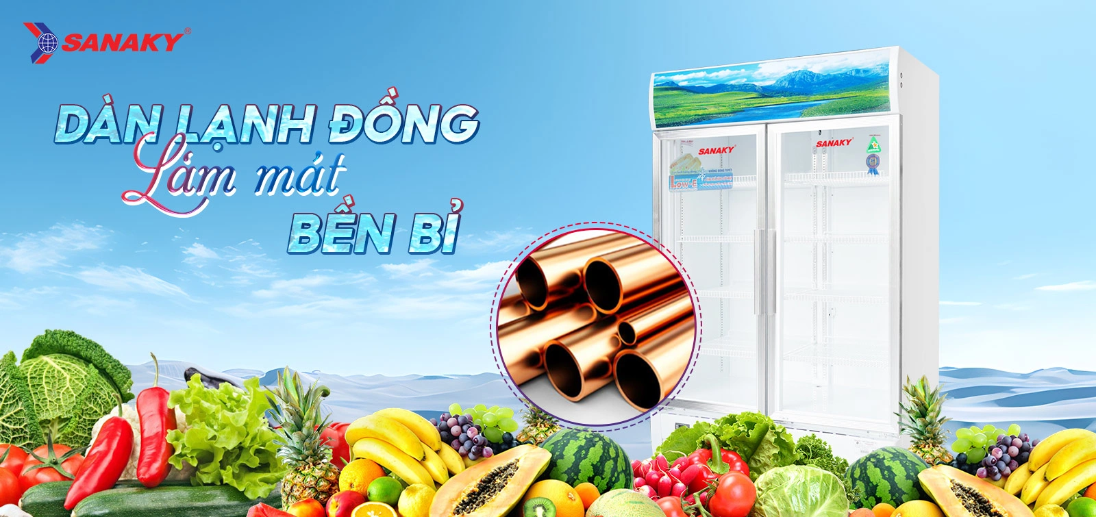 Dàn lạnh đồng làm mát bền bỉ Tủ mát 700 lít Sanaky VH-8009HP với dàn lạnh đồng làm mát bền bỉ
