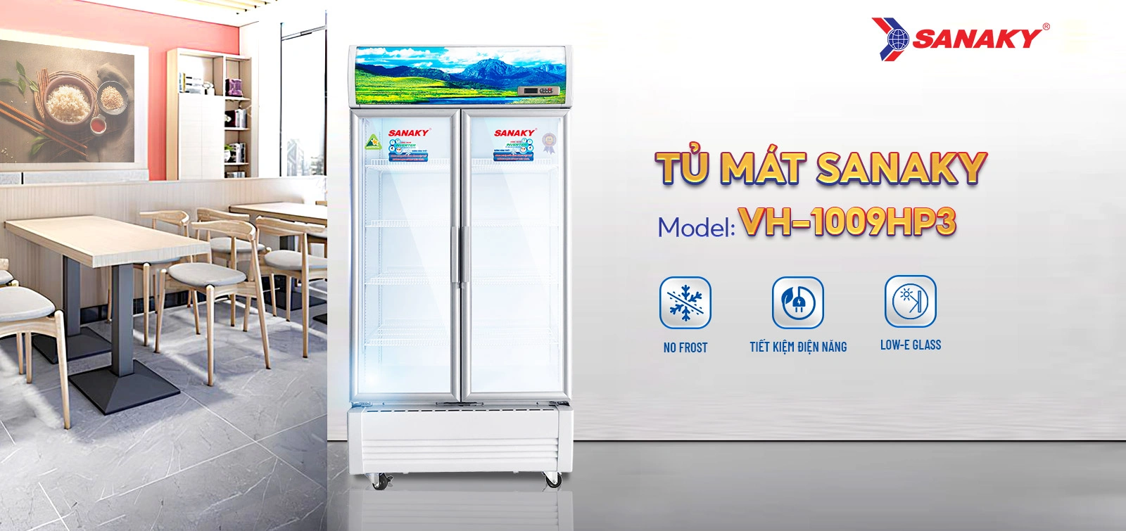 Tủ mát 900 lít Sanaky Inverter VH-1009HP3 cửa kính trưng bày