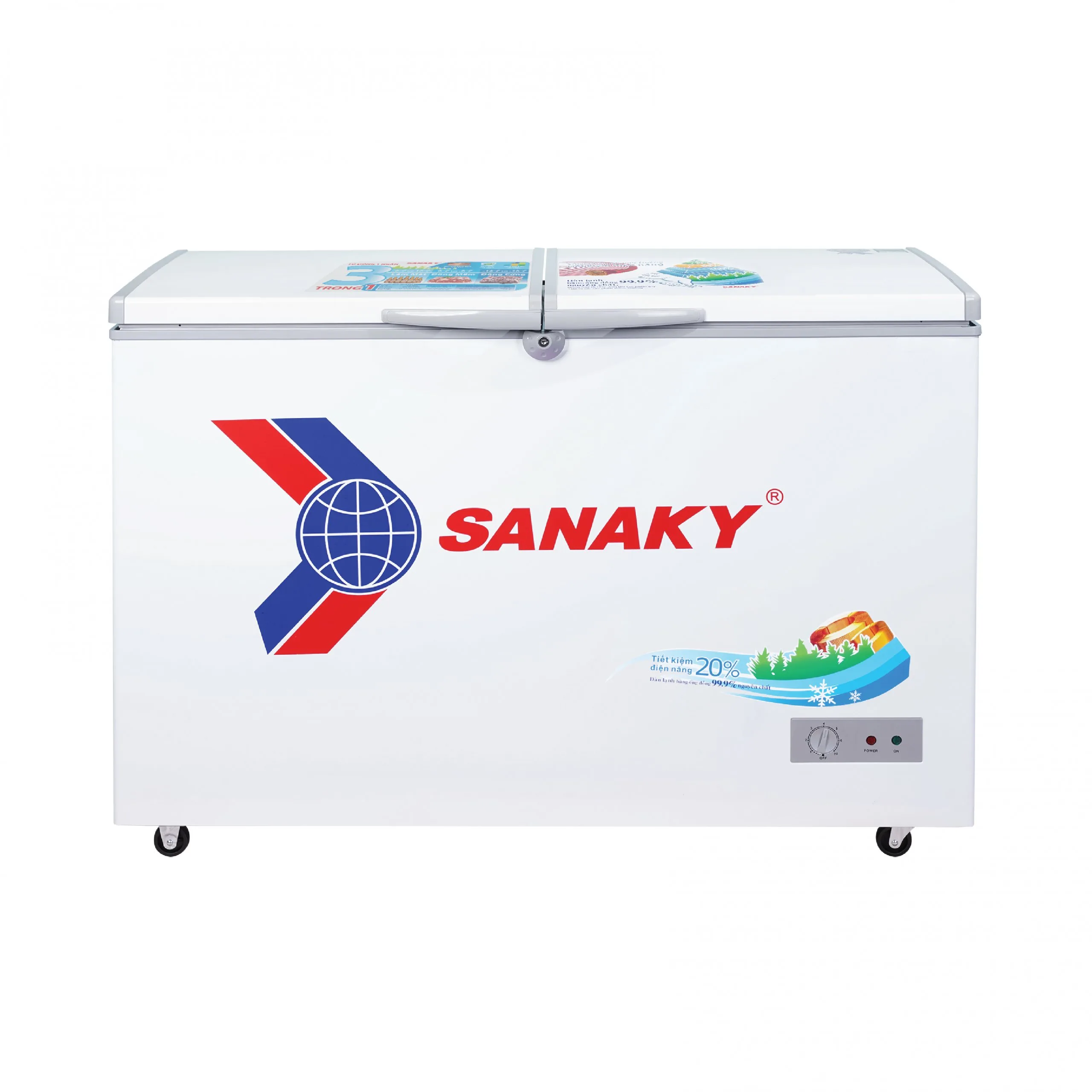 Mặt trước của Tủ đông 305 lít Sanaky VH-4099A1 với thiết kế nắp mở ngang