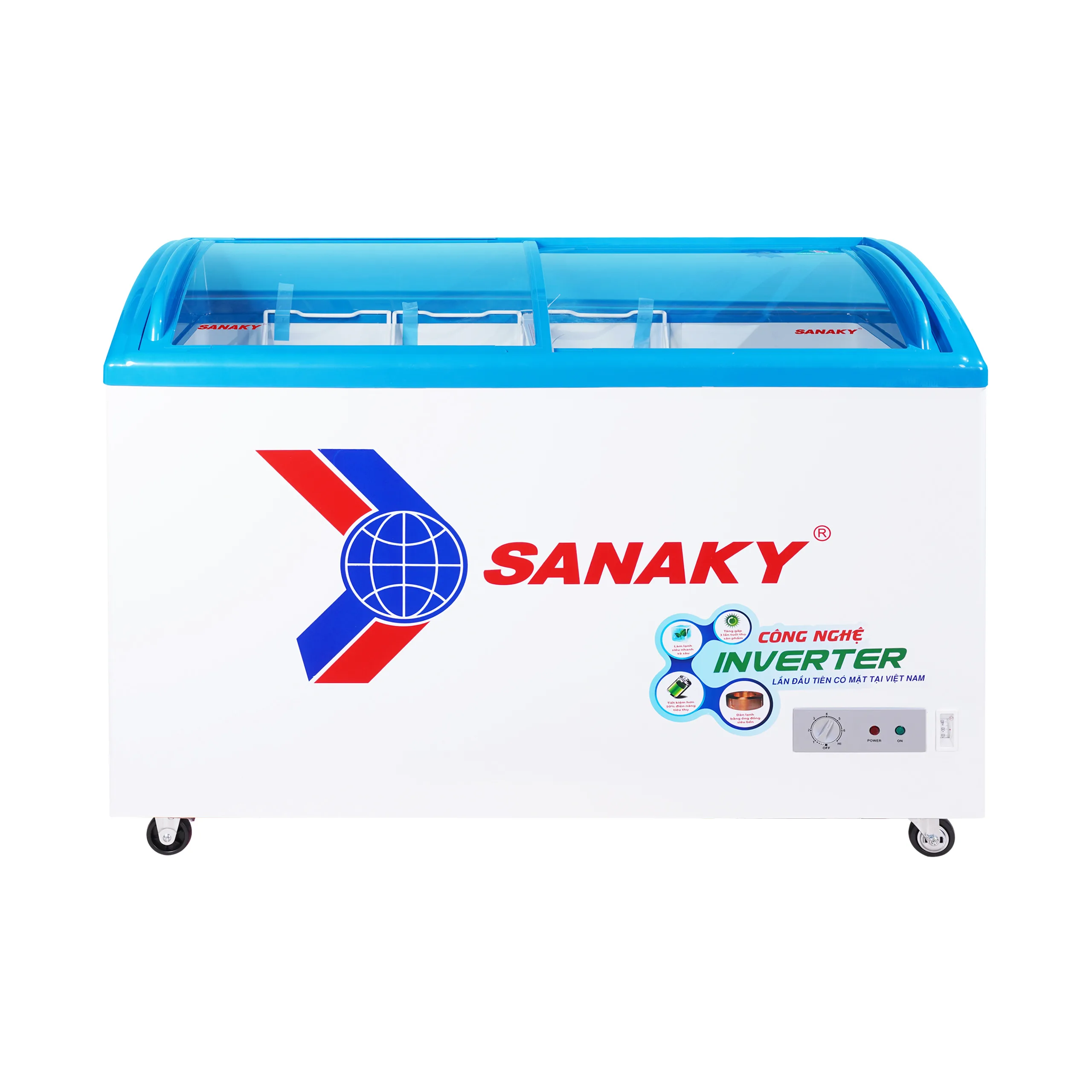 Tủ đông kính cong 260 lít Sanaky Inverter VH-3899K3 với mặt kính cong và công nghệ Inverter