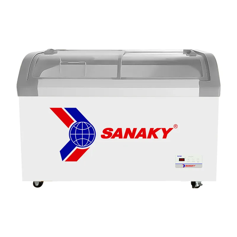 Tủ đông kính cong 280 lít Sanaky VH-382KB với mặt kính cong và thiết kế hiện đại